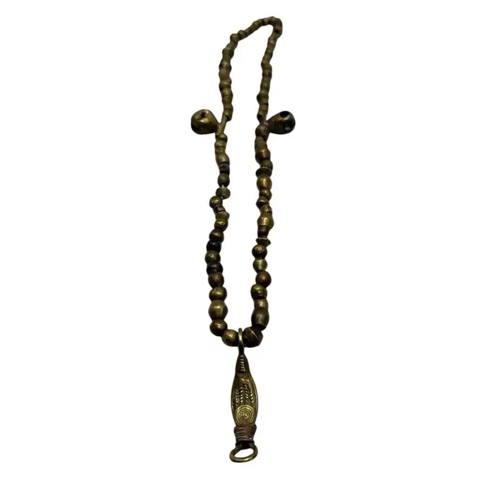 Vintage African Brass Lost-Wax Trade Necklace Corn Pendant
